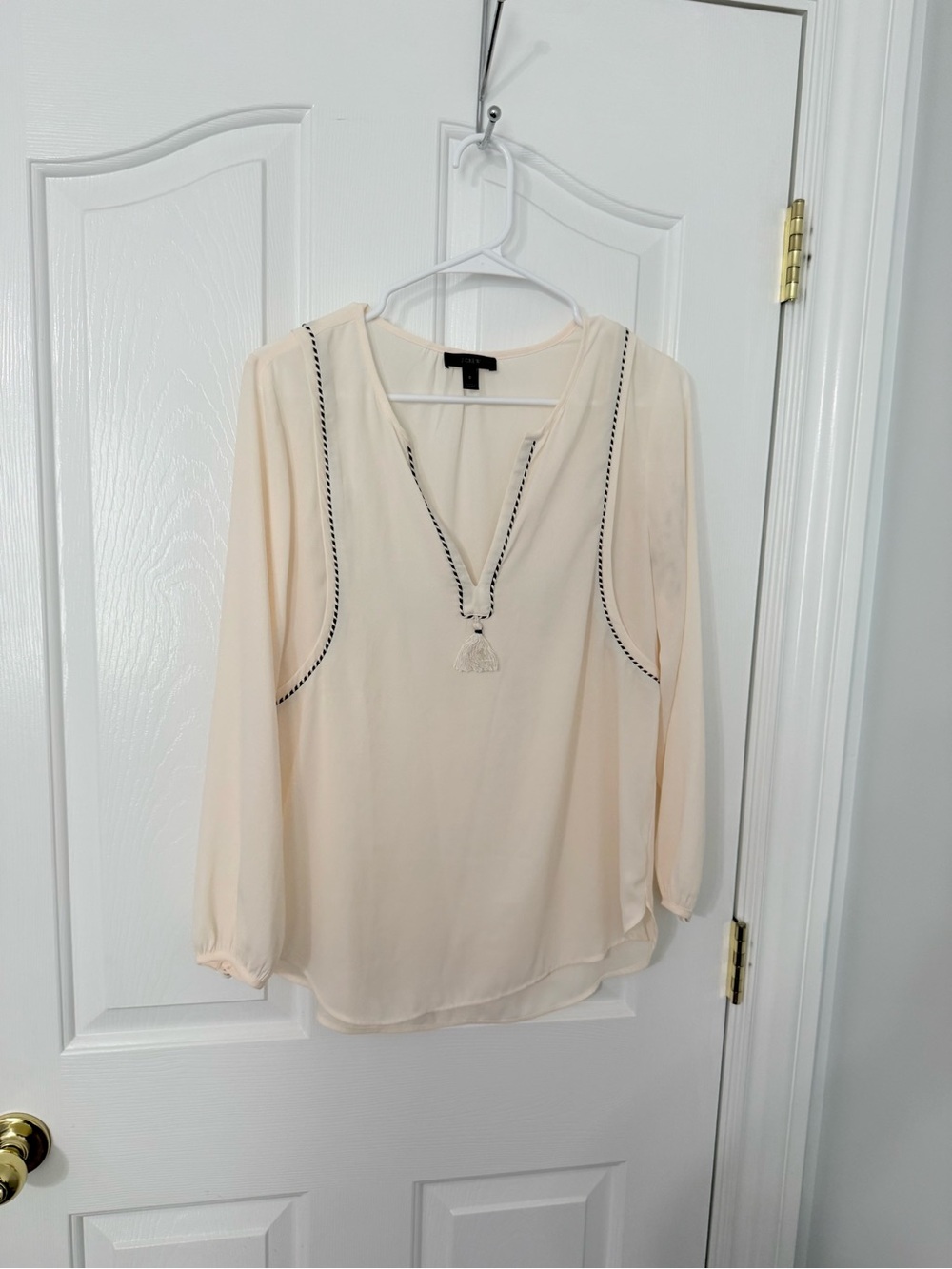 J. Crew Cream Peasant Blouse with Tassel  tie. size 0 - fits small or medium